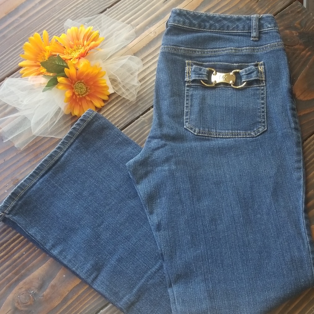 Michael Kors Gold Metal Logo Flare Jeans | Sz 12